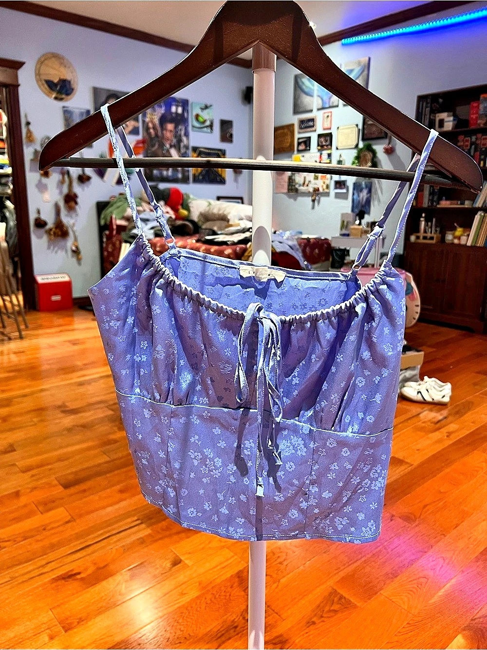 LA HEARTS Blue Floral Jacquard Satin Cami Top Purple Medium